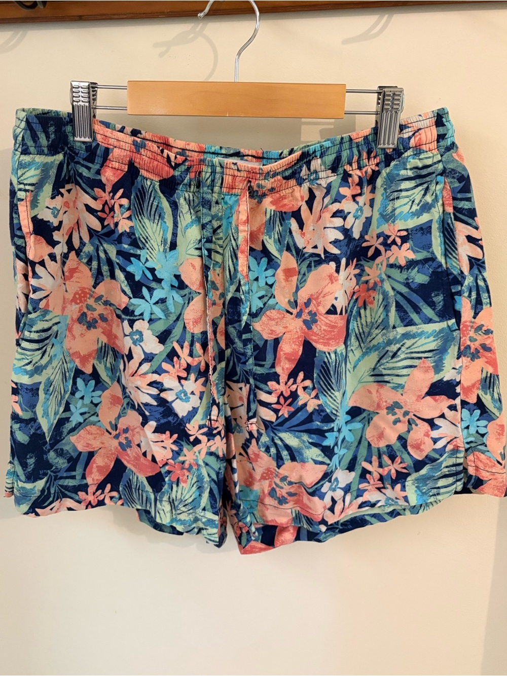 Jessica Simpson Tropical Floral Elastic Waist Shorts - Navy, Coral & Aqua
